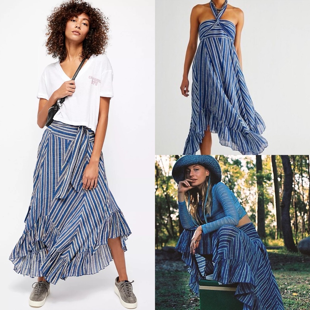 Free People Blue and White Maxi Skirt